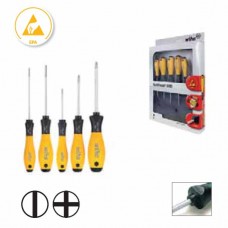 Wiha SoftFinish® ESD Slotted/ Phillips Screwdriver Set - Dissipative Handle, ESD-Safe - 5 pcs - 27252